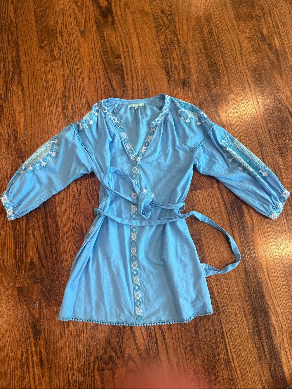 Melissa Odabash Light Blue Embroidered Tie-Waist Kids Dress